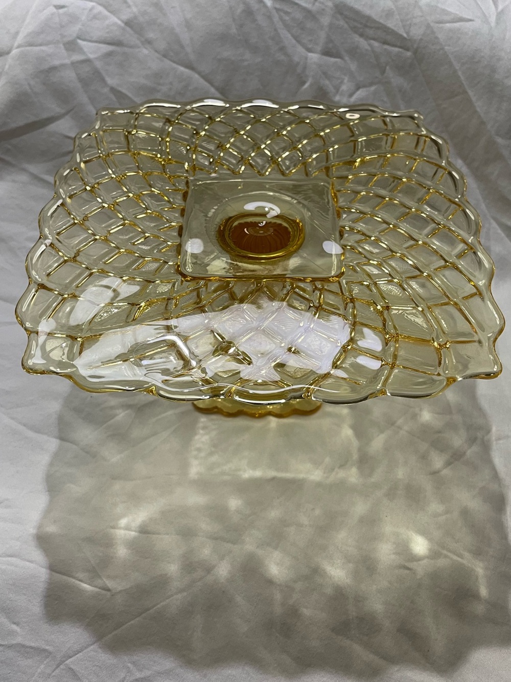 Le Smith yellow glass pedestal cake stand